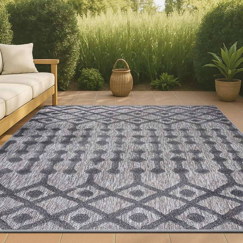 Adalbern Moroccan Diamond Dark Gray Indoor/Outdoor Rug, Rectangle 7'9" x 10'