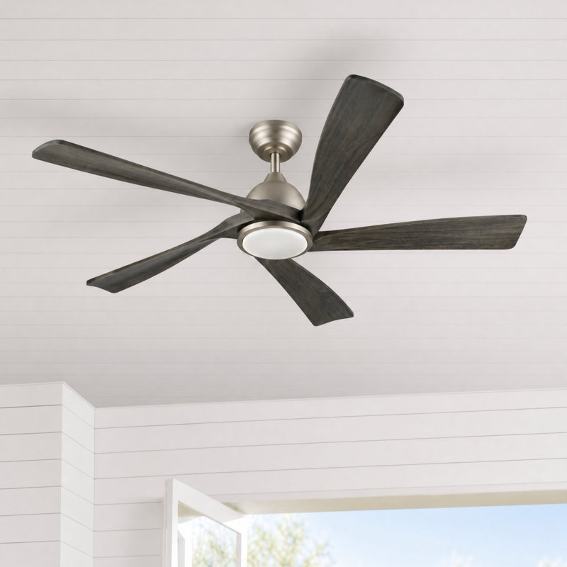 52" 5 - Blade Solid Wood Transitional Modern Dimmable Ceiling Fan with LED Light and Remote