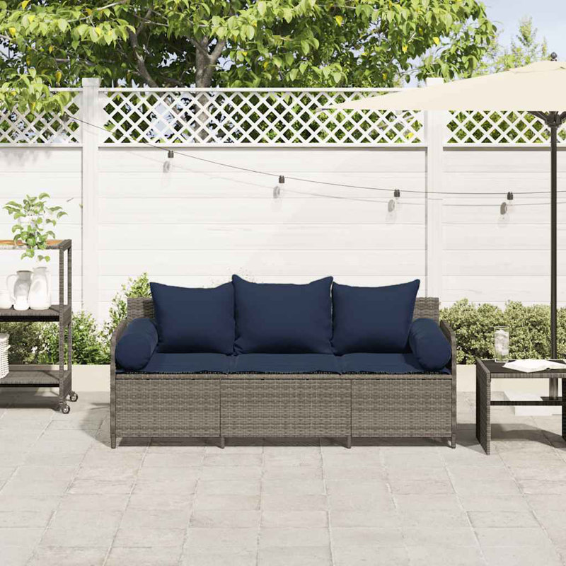 Canapé de patio avec coussins en rotin 3 places, Marine, Gris