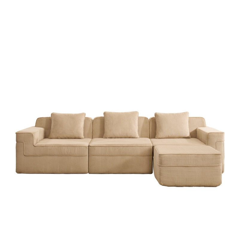 Canapé modulaire en L à 3 places avec siège profond, canapé modulaire Cloud avec coussins décoratifs et repose-pieds mobile, idéal pour les réunions de famille