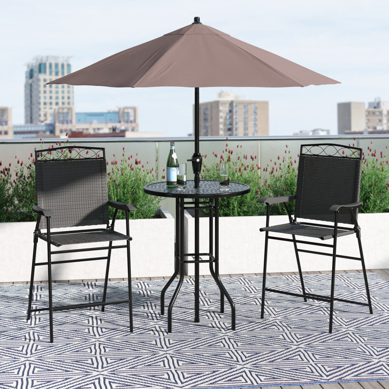 Aalbert 2 - Person Patio Dining Set with Round Table, Black
