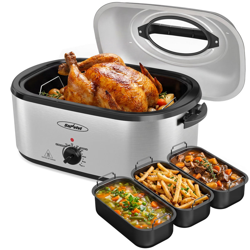Electric Roaster Oven with 3 Buffet Server，Silver, 24QT, Silver