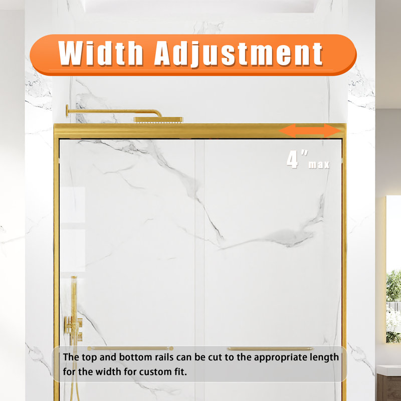 44–48 in. W x 72 in. H Framed Double Sliding Shower Door in Brushed Gold with 1/4 in.(6mm) Clear Tempered Glass, Brushed Gold