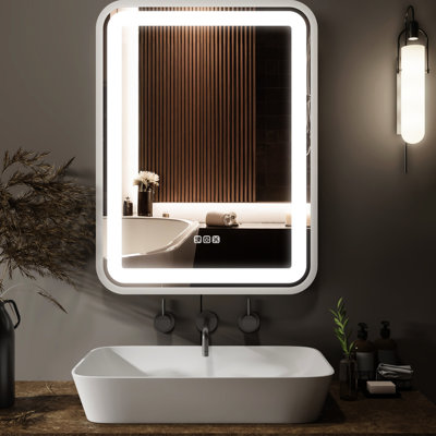 Miroir de salle de bain mural avec DEL, 36 x 28, à intensité variable, brouillard, fonction mémoire, miroir intelligent pour maquillage au-dessus de l'évier, 3 couleurs
