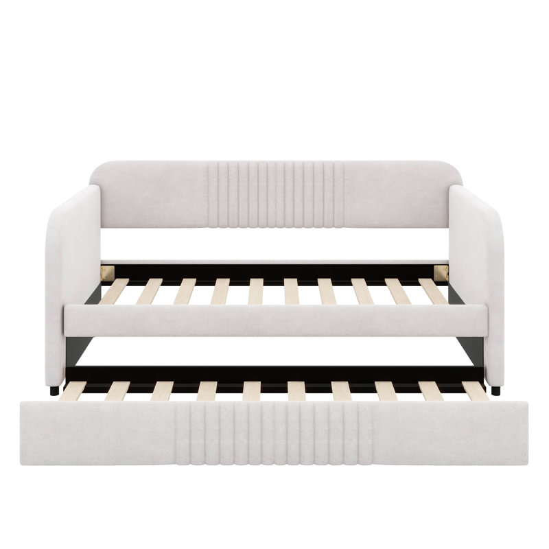 Canapé-lit simple rembourré avec lit gigogne intégré, Beige
