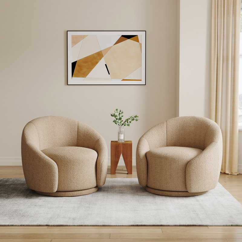 Fauteuil demi-tonneau pivotant rembourré Aunna, Ourson gris clair