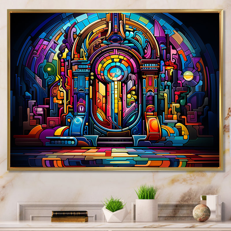 Multicolor psychedelic Jukebox Sound - Jukeboxes, art mural, Cadre flottant doré, H 34 po x l 44 po x P 1,5 po
