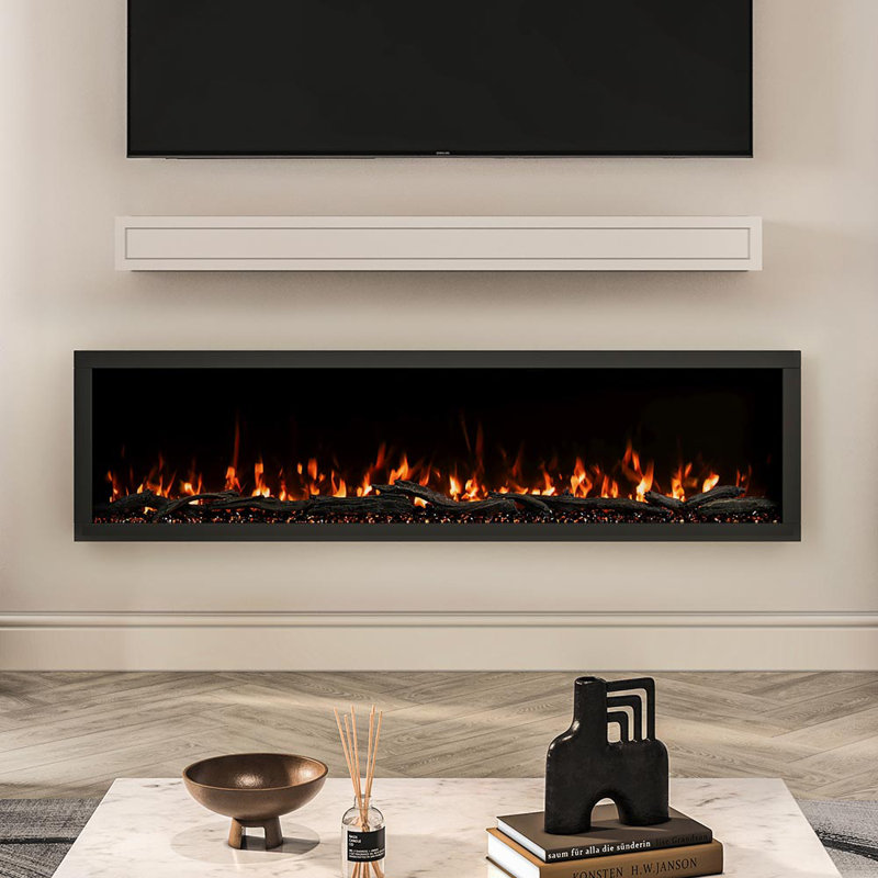 Chaufferette électrique encastrée ou murale 72 po Highmark, 10 couleurs de flamme, compatible avec Google et Alexa, bûches et cristaux, télécommande