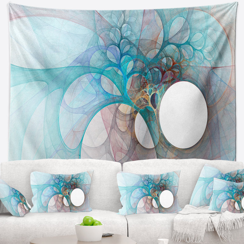 Ailes d'ange abstraites fractales en tapisserie bleu clair, H 32 po x l 39 po