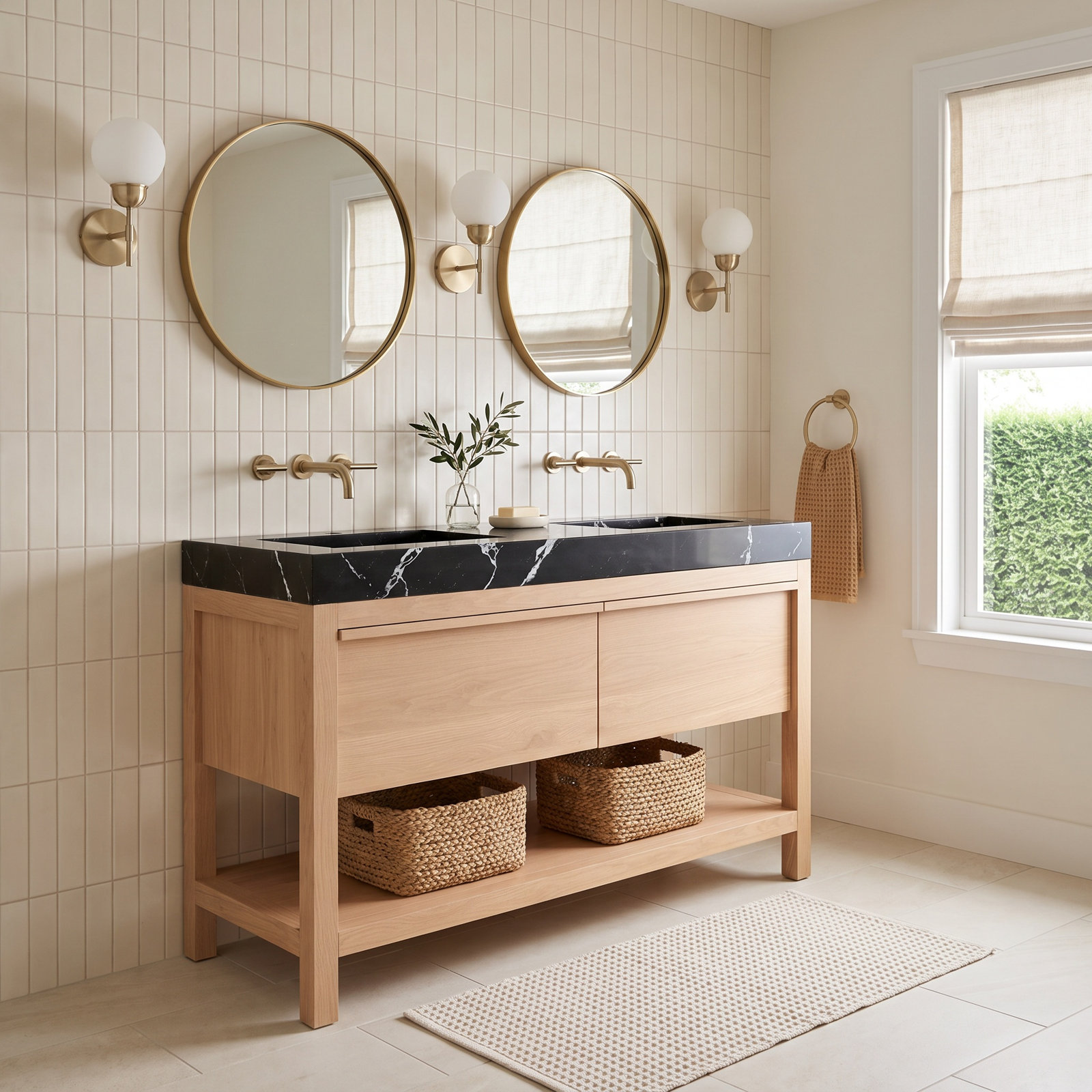 Ariane 48" Cedar Double Bathroom Vanity, Whitewash Oak