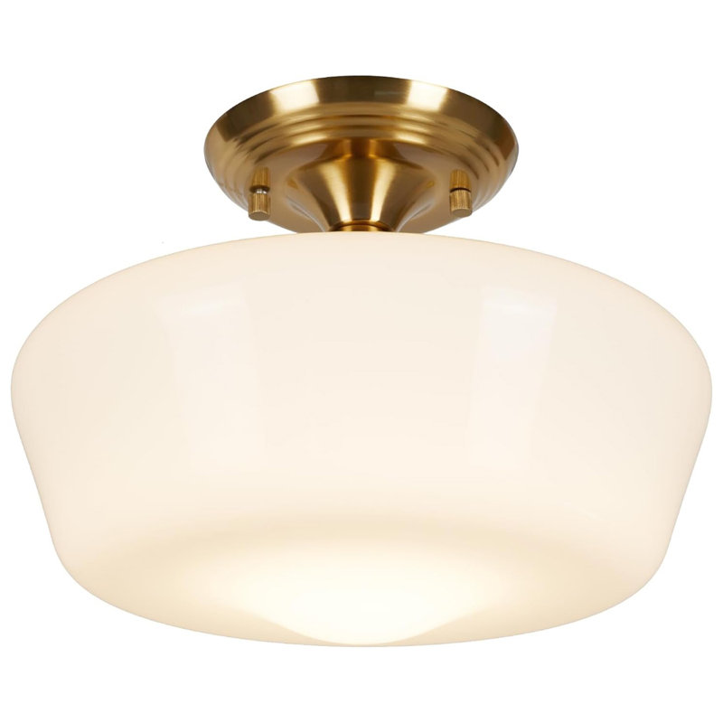 Schoolhouse Style Semi Flush Mount Ceiling Light Fixture, 12" Modern Hallway Ceiling Lamp With Opal Milk Glass Shade, Farmhouse Globe Light For Bedroom Kitchen Hallway Entryway Laundry