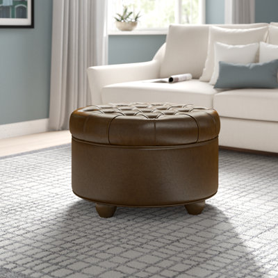 Lona 25"" Wide Faux Leather Tufted Round Storage Ottoman -  Lark Manorâ¢, A42AC7CD08C945CF90C8933606A122EC