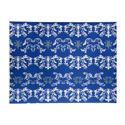 Tapis damassé bleu / blanc
