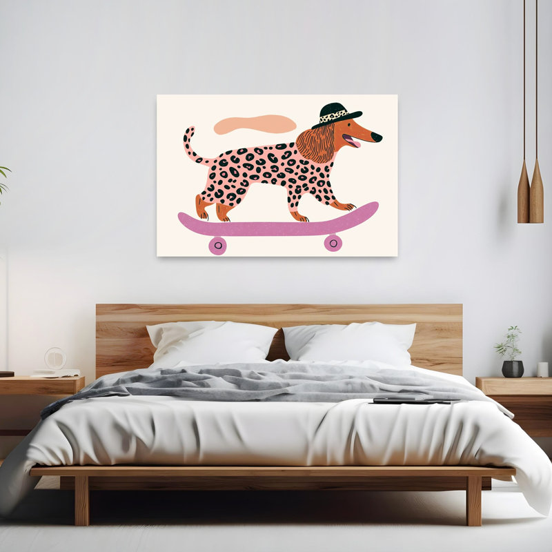 Cool Dog On Skateboard Modern Playful Contemporary Dog Wall Art Print 1 Piece Wrapped Canvas Wall Art, 101.6cm H x 152.4cm W