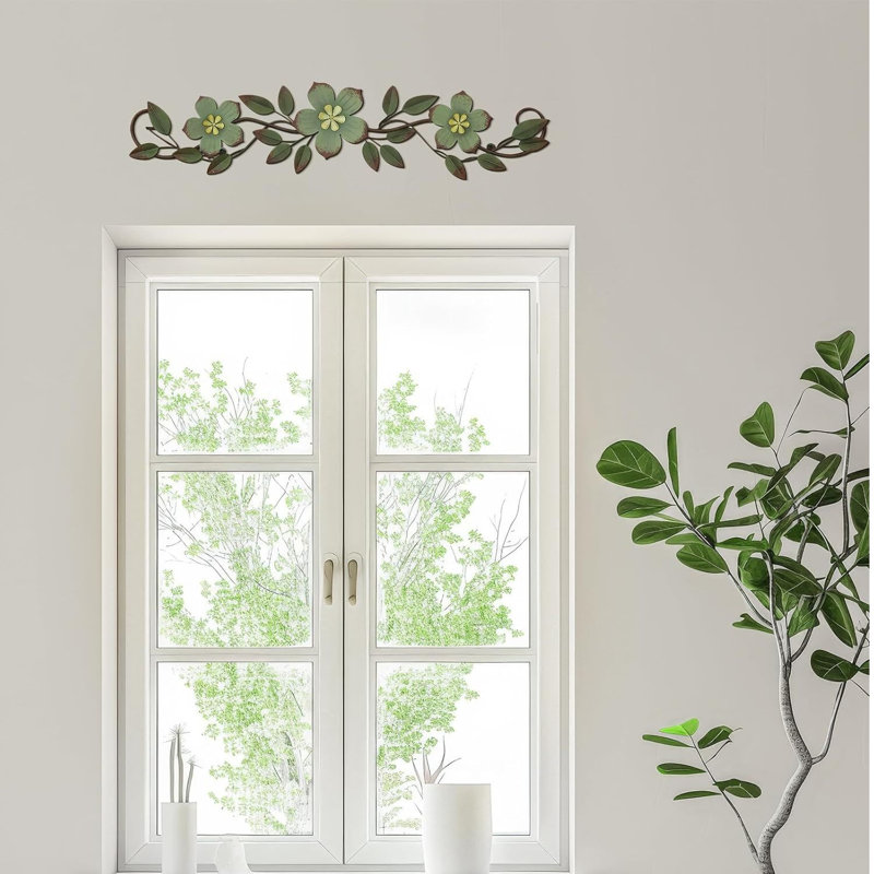 Green Metal Flower Wall Decor Scroll 15.7 Inch