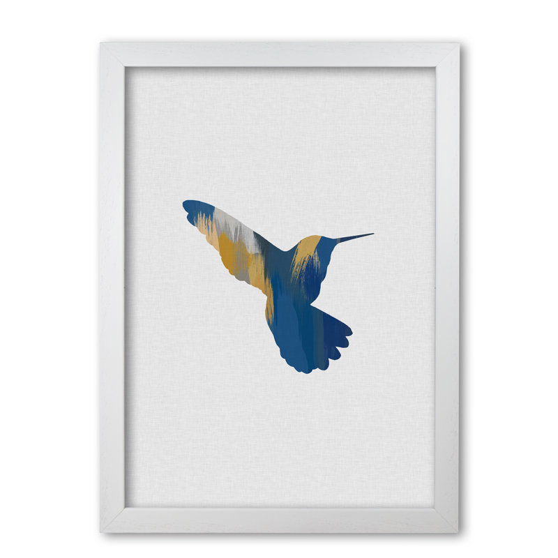 Hummingbird Blue & Yellow II - Print, 30 cm H x 21 cm W x 5 cm D, White Grain Frame
