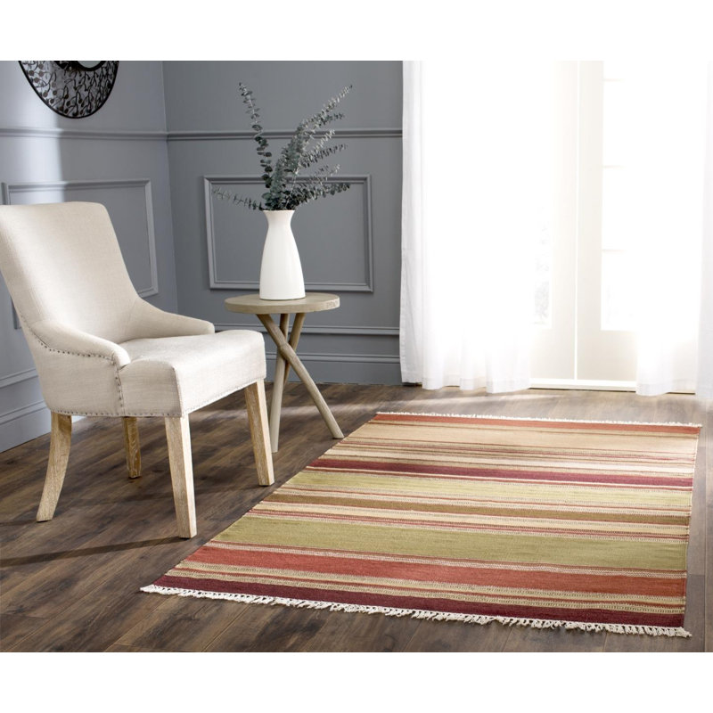 Hemet Striped Wool Hand Woven Area Rug, Rectangle 122 x 183 cm