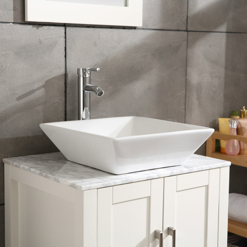 16,5 "Lavabo vasque carré en porcelaine blanche pour meuble-lavabo
