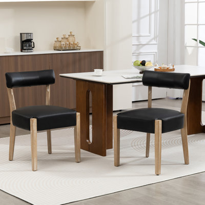 Linen Leather Solid Wood Side Dining Chairs