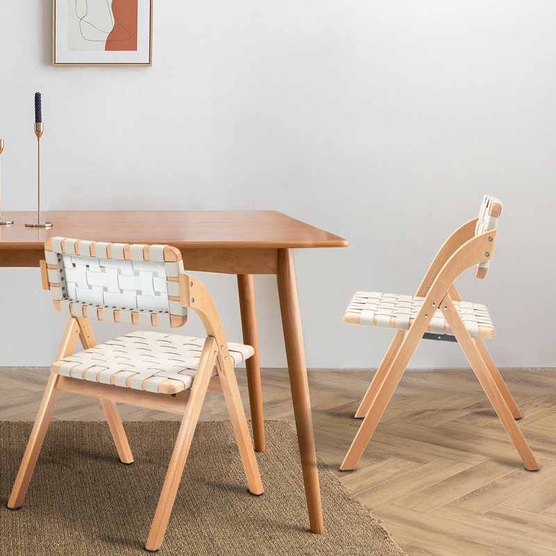 Wooden Folding Chair Set Of 2 Off-White, Blanc