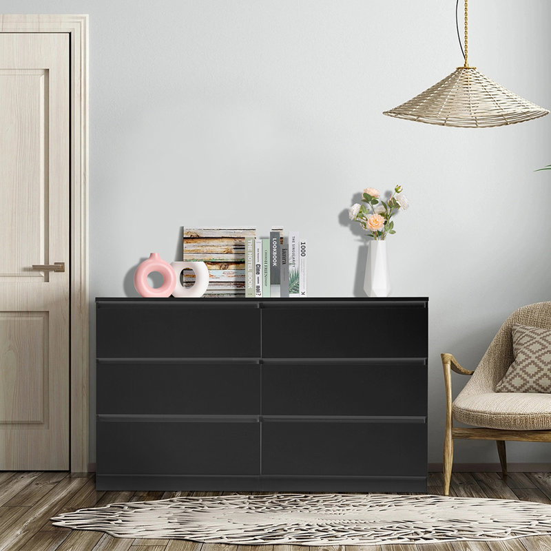 6 Drawer Double Dresser For Bedroom, Black