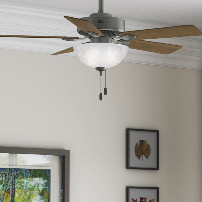 44" Swanson ENERGY STAR® 5-Blade Standard Ceiling Fan with Pull Chain and LED Light Kit Included, Natural, Silver