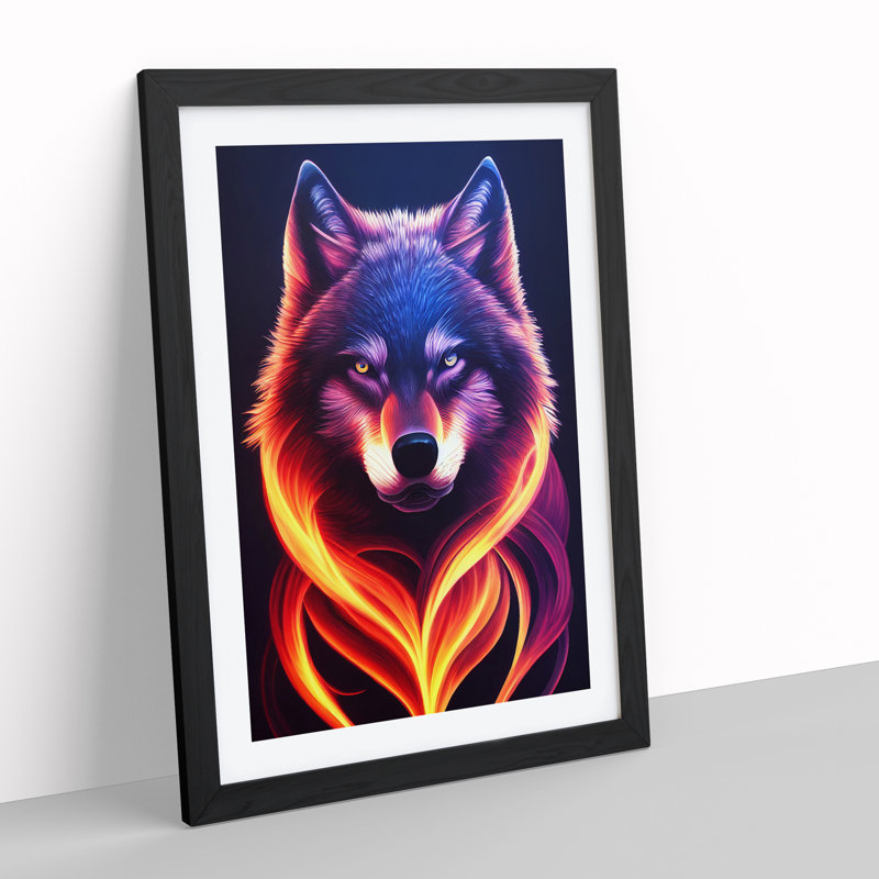 Wolf Flames - Wall Art, Black Framed Paper, 66cm H x 48cm W, White