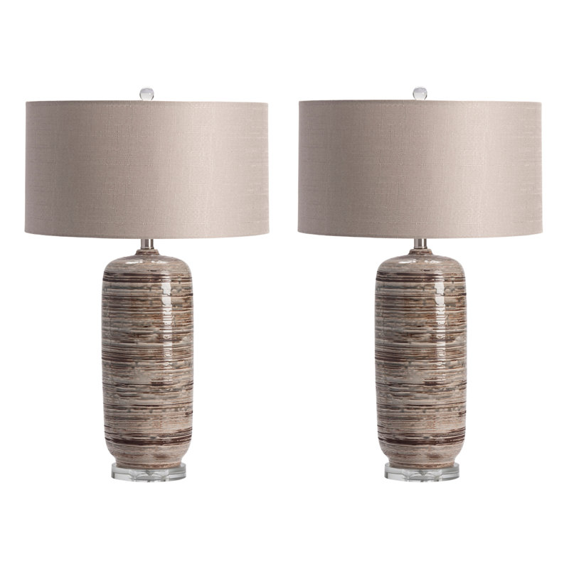 29" Ceramic Table Lamp With Gray Shade