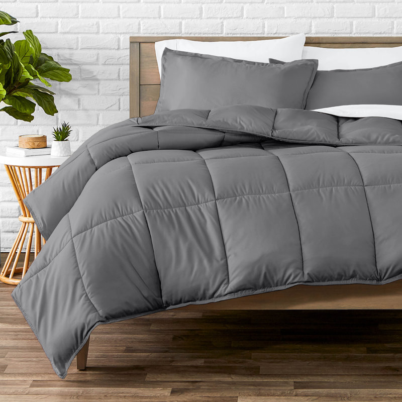 Ensemble d'édredon ultra-doux toutes saisons, Édredon pour lit simple + 1 taie décorative stan, Bleu cendré