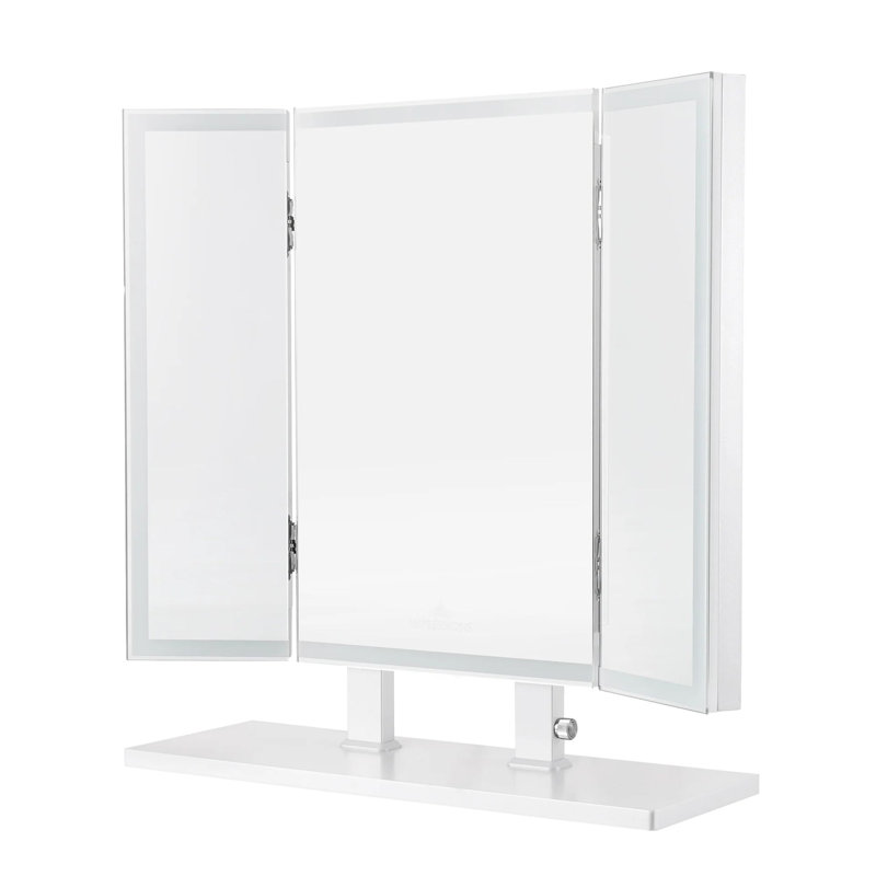 Trifecta Plus Vanity Mirror with Strip Light, Portrait Makeup Mirror with Knob Dimmer Switch, White, Light Strip