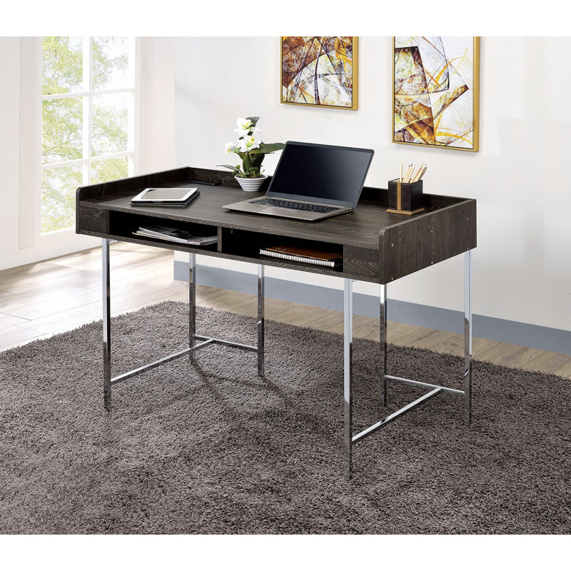 Bureau d'ordinateur moderne soutenu par USB avec tiroir et espace de rangement en bois et acier