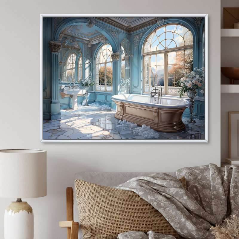 «Bathroom Bathroom Ethereal Glow I», reproduction sur toile, H 30 po x l 40 po x P 1,5 po, Cadre flottant blanc