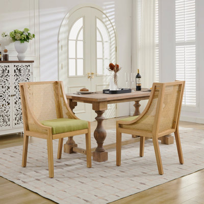 Dining Chairs, Frame With Decorative Armrests, Linen Upholstered Seat, Rustic Woodenen Style Side Chairs