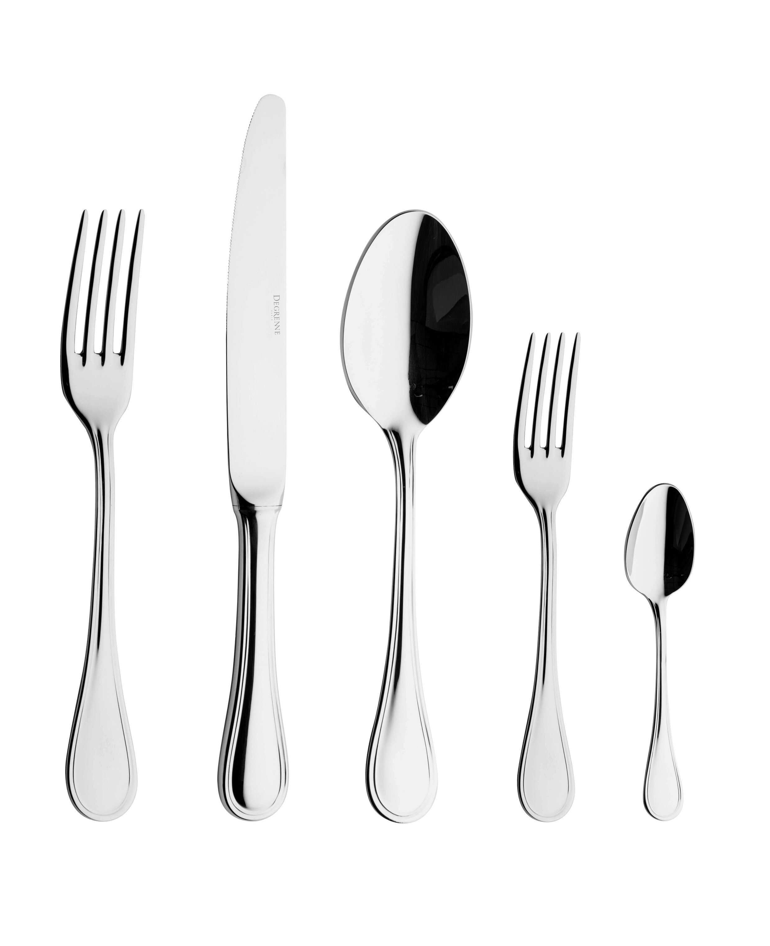Guy Degrenne - Verlaine 5 Piece Flatware Set, Stainless Steel Mirror Finish  Cutlery