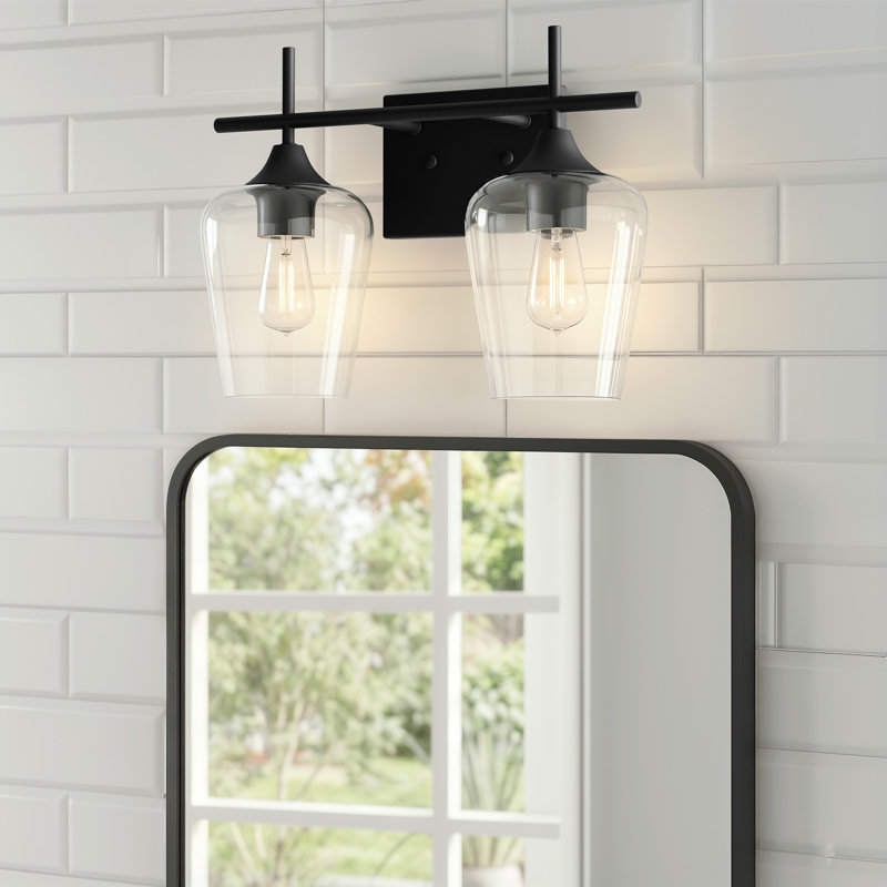 Herminie Dimmable Vanity Light, Matte Black, Clear, 2 Lights