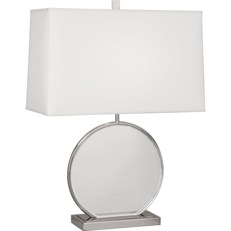 Lampe de table moderne avec finition en nickel poli et décorations en lucite - abat-jour rectangulaire en tissu Dupioni - hauteur 27,5 po, douille E26 - luminaire élégant pour la maison et le bureau