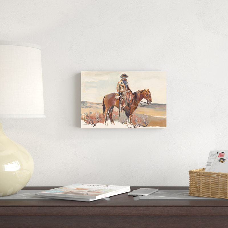"Western Rider Warm" par Marilyn Hageman, reproduction d'art mixte, H 8 po x l 12 po, Cadre simple érable érable, Oui
