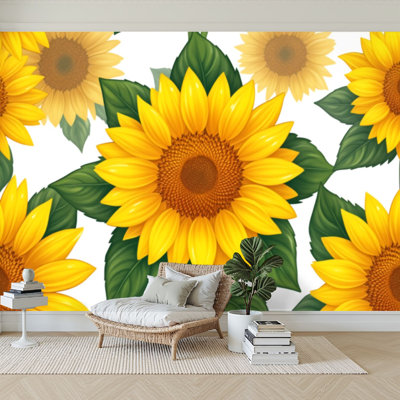 Papier peint adhésif peler et coller tournesol fleurs jaunes sans soudure auto-adhésives en papier contact mural pour salon Chambre à coucher H 100 po x l 144 po