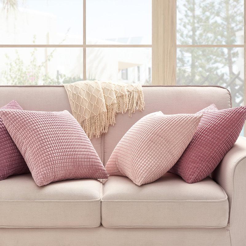 Blush and Rose Corduroy Square Throw Pillow Set of 4