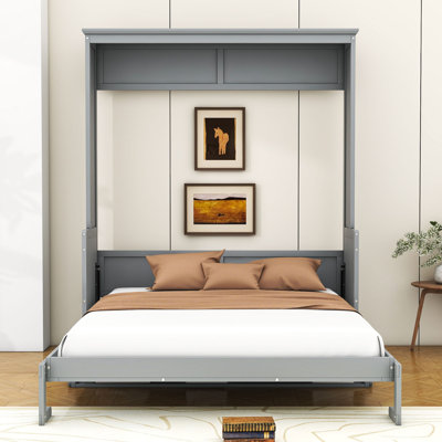 Queen Size Murphy Bed with Convertible Shelf and Headboard