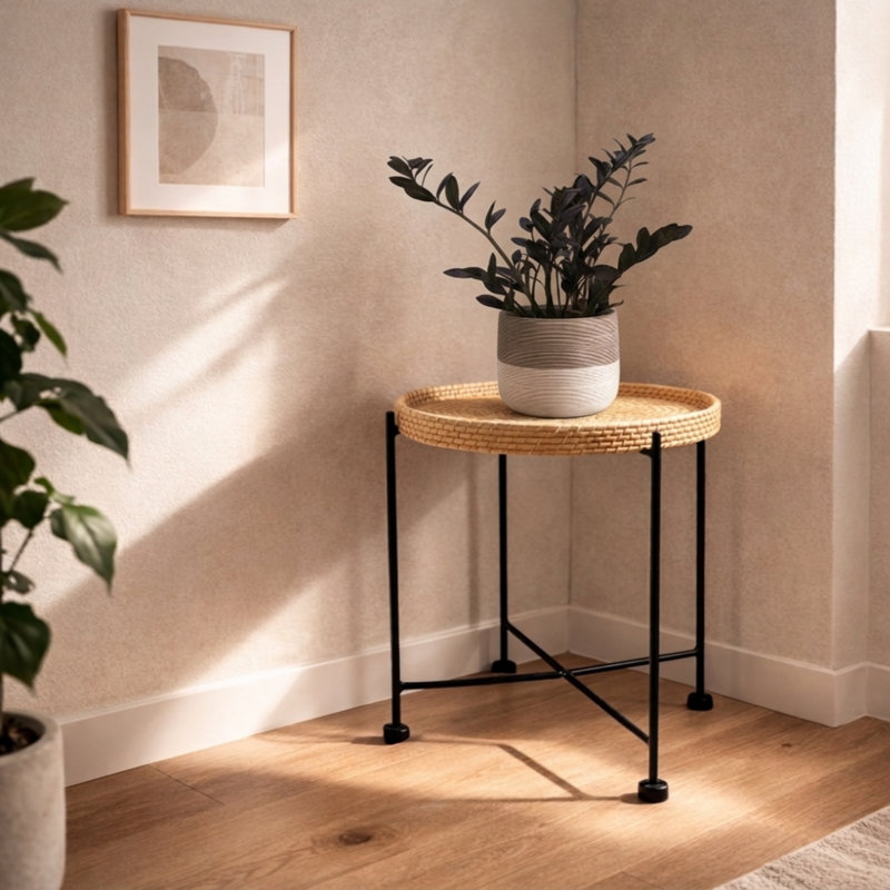 18" Hand Woven Rattan End Table Night Stand Accent Display Side Table Home Decor