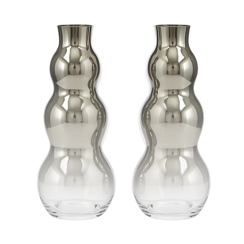 Kamyle Pair of Handmade Glass Table Vases for Flowers – 12" Artisan Blown Glass Decorative Vase Set