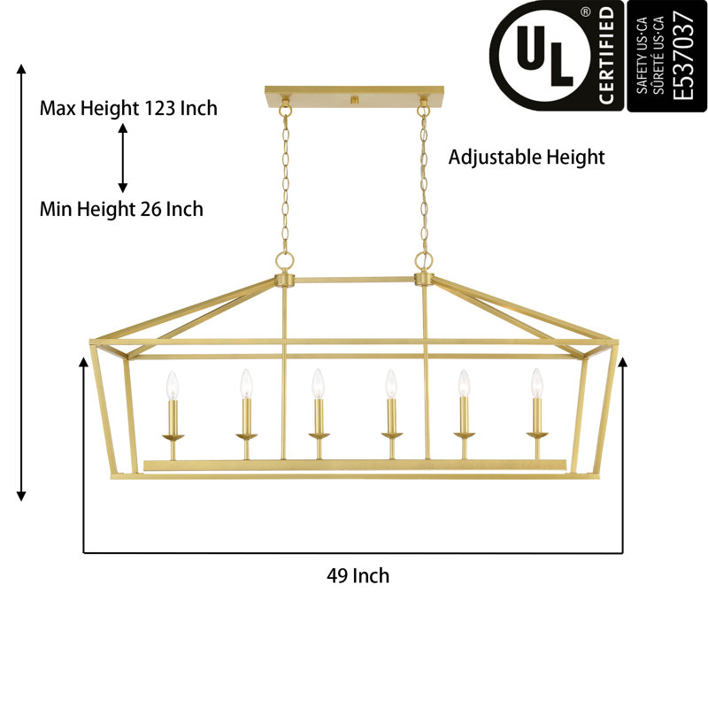 6 - Light Steel Dimmable Kitchen Island Chandelier UL Certified, Satin Brass