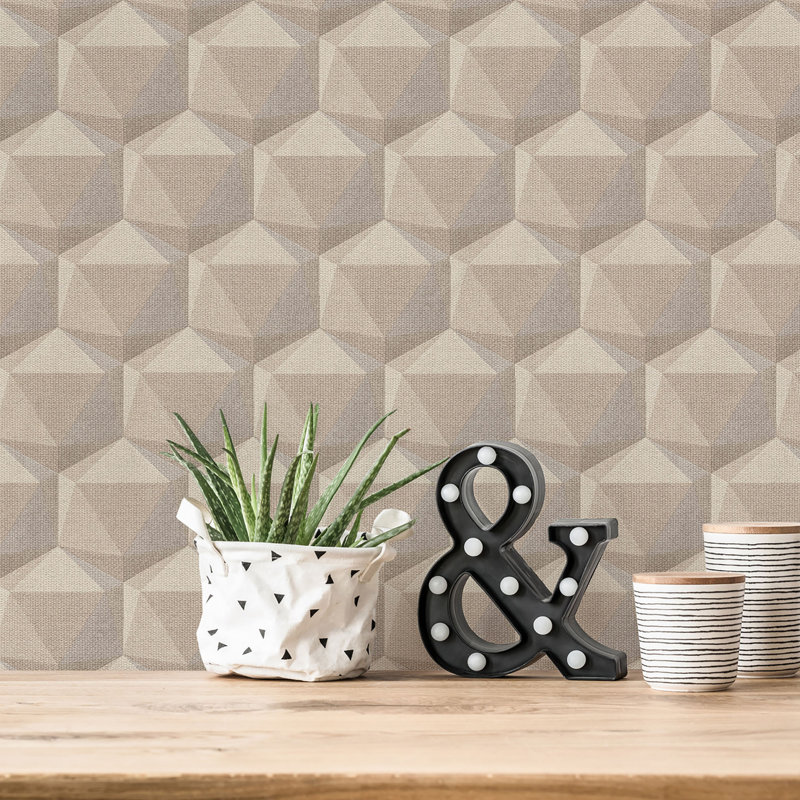 Branigans Geometric Motif 10.05m x 53cm Textured Matte Wallpaper Roll, Cream/Grey/Beige
