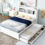 Lit double moderne avec lit gigogne, tiroirs et tête de lit à tablette avec espace de rangement blanc-878145741