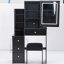 Table de coiffeuse de 29,2 po de gauche avec tabouret rembourré, miroir réglable tricolore à luminosité réglable, idéal pour les petits espaces, design américain, miroir noir et commode