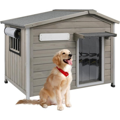 Haiya PETSCOSSET Outdoor Dog House, Wooden Dog Kennel for Small Dogs, Gray