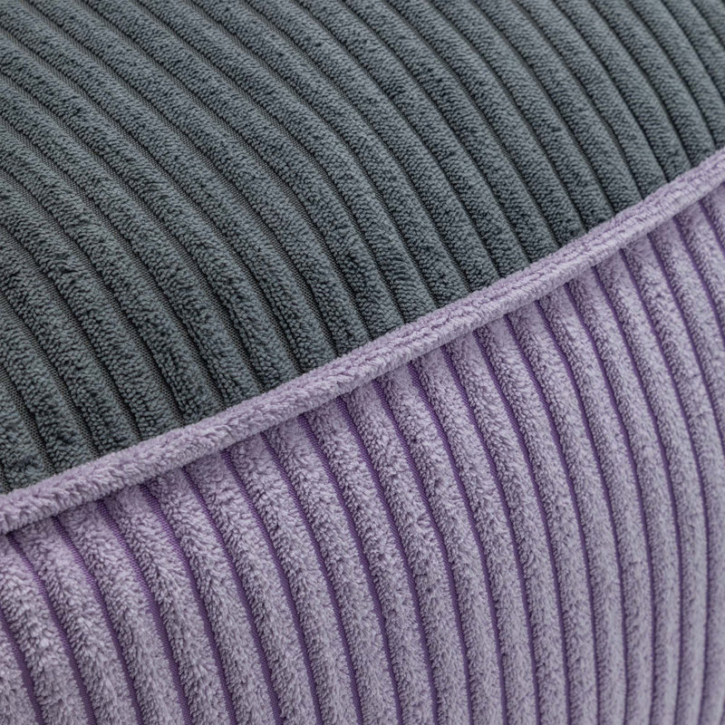 Pouf multifonctionnel en velours côtelé avec support pour une détente quotidienne, Gris et mauve