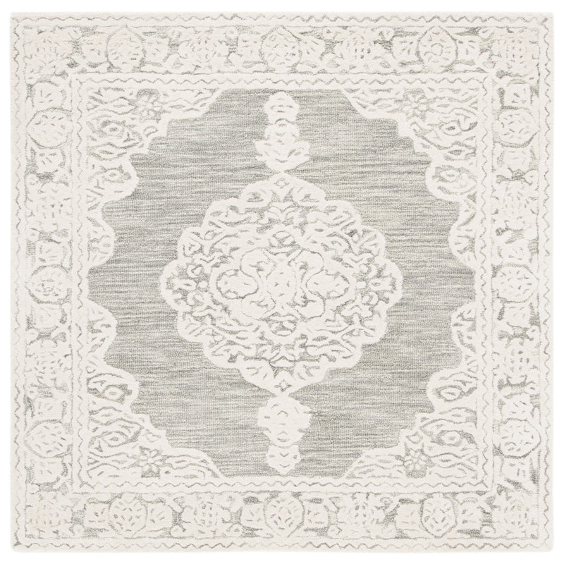 Micro-Loop Hand Tufted Wool/Cotton Oriental Rug in Gray, Square 5'