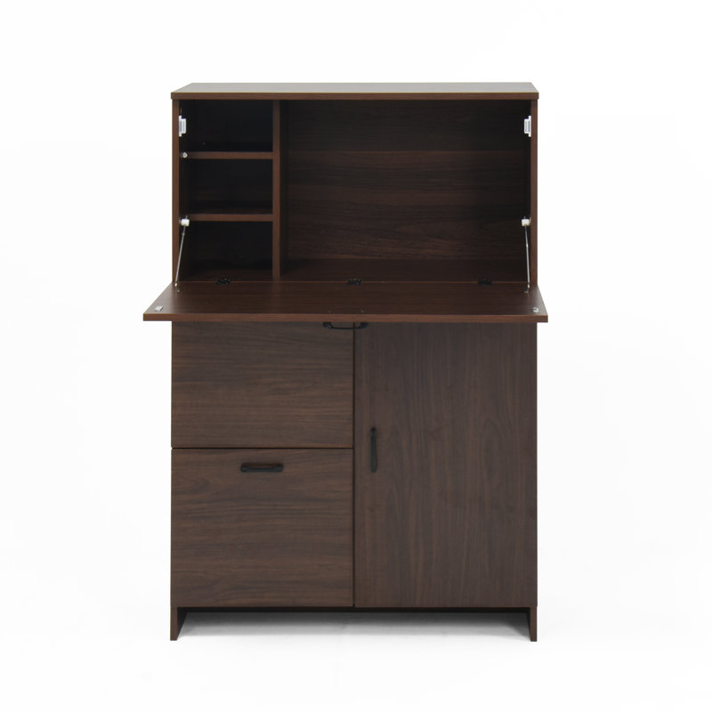 Bureau à tiroirs multiples pour le rangement - Bureau à domicile ou en résidence étudiante - Panneaux de particules en noyer - Organisation des effets personnels
